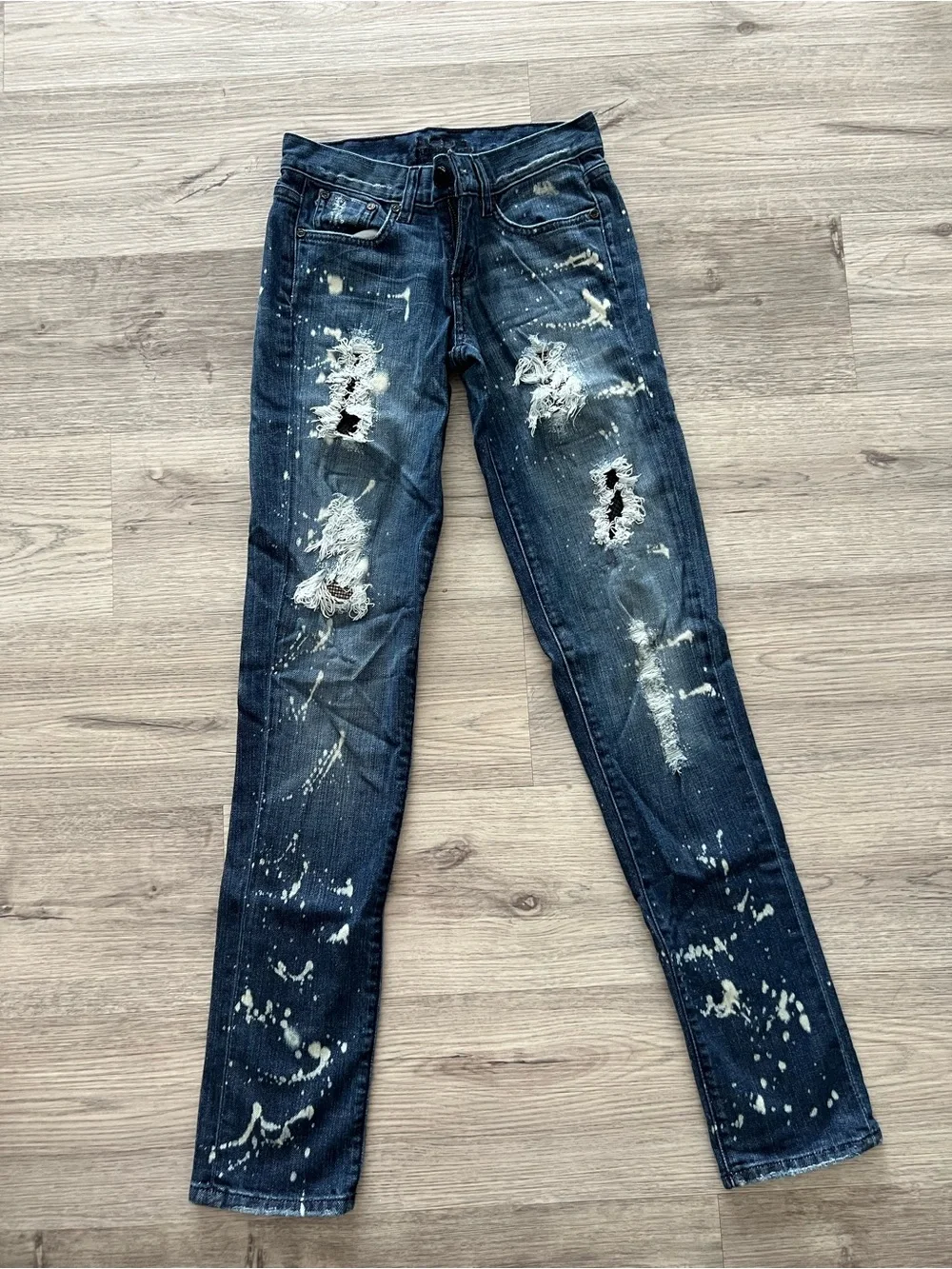 Bebe Premium Denim | Distressed Paint Splatter Skinny Jeans | Size 24